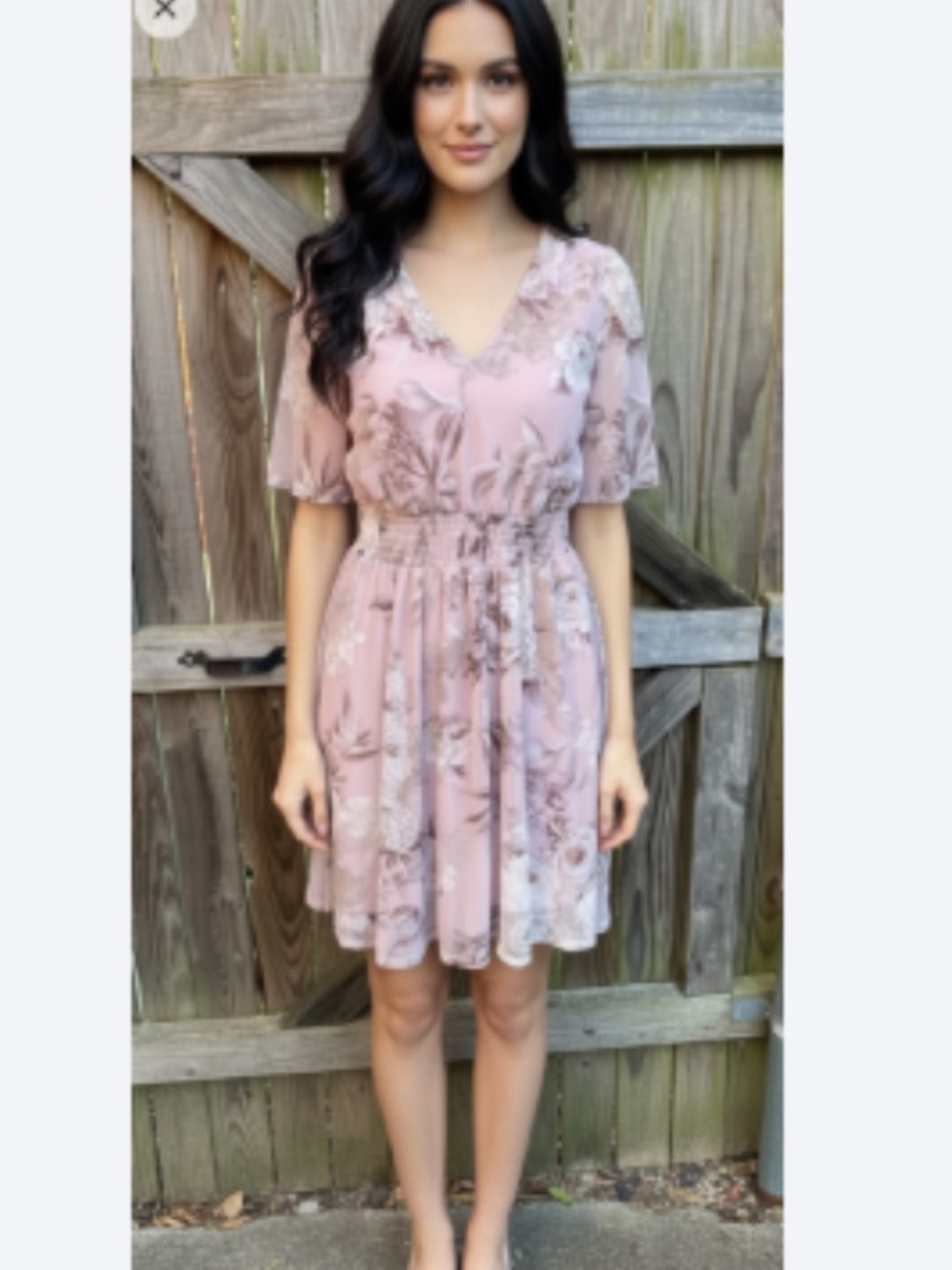 👗Enfocus Floral Pink V-Neck Petite Dress